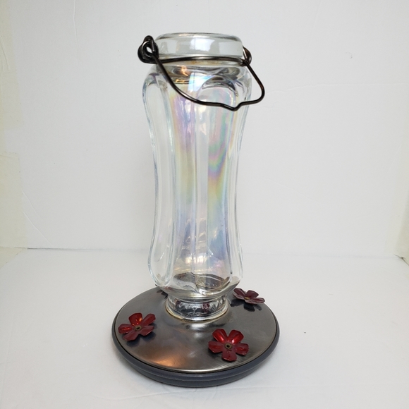 Irridecent Glass and Metal Hanging Hummingbird Feeder - Picture 3 of 16